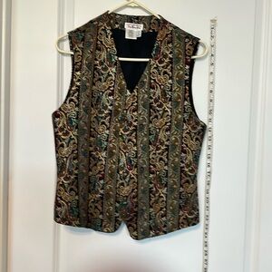 Talbots vest black w gold and other threading looks like brocade